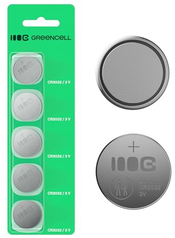 Greencell CR2032 - Pila a bottone al litio da 3 V, 220 mAh, 5 pezzi, lunga durata, affidabilità e sicurezza, ideale per orologi, telecomandi ed elettronica