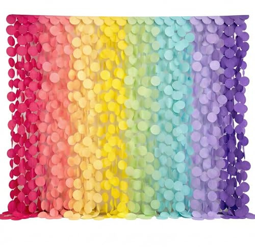 Ultimate Big Circle Dots Party Garland Streamer Backdrop (290 Ft Total, 40 Strands x 7.25 Ft Per Strand) - Hanging Paper Dot Decor for Birthdays, Baby Showers, & All Events (Pastel Rainbow)