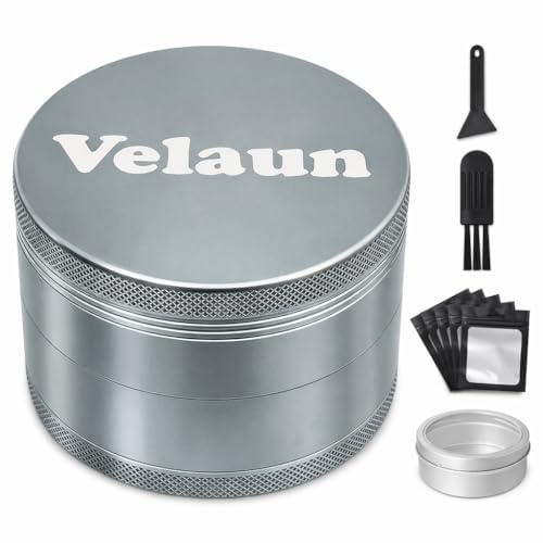 VELAUN 3 Inch Spice Herb Grinder with Storage Bag and Storage Can - Multipurpose Large Manual Grinders for Home Kitchen and Daily Use, Grey