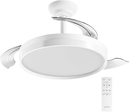 LEDUNI Ventilador de techo color Blanco 72W 7590lm,Aspas retráctiles