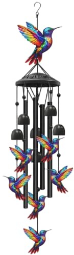 Syglawnd Carillones de Viento de colibrí, carillones de Viento para Exteriores, carillón de colibrí de Metal Pintado de 36 Pulgadas para decoración de Patio, jardín y hogar, Negro, para Exteriores