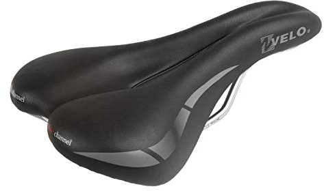 Velo, schwarz Wide:Channel Touringsattel, Fahrradsattel, O-Zone Full Cut, Wide Channel, ARC-TECH gefederter Stützpunkt, D2 Konstruktion/Einlage, 250x168mm, 168 mm