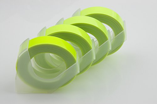 MOTEX Label Maker Embossing Refill Tape 9mm X 3M 4 Rolls Fluorescent Yellow Color
