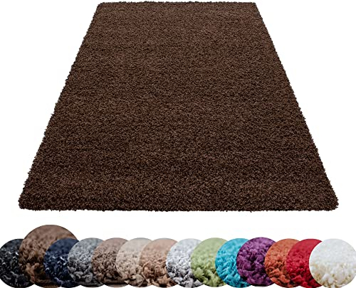HomebyHome Shaggy Teppich Läufer Flur 100 x 200 cm - Shaggy Teppich Hochflor Braun Extra Weich und Flauschig - Bettvorleger Teppiche für Schlafzimmer - Waschbarer Küchenläufer - Carpet, Halı, Kilim