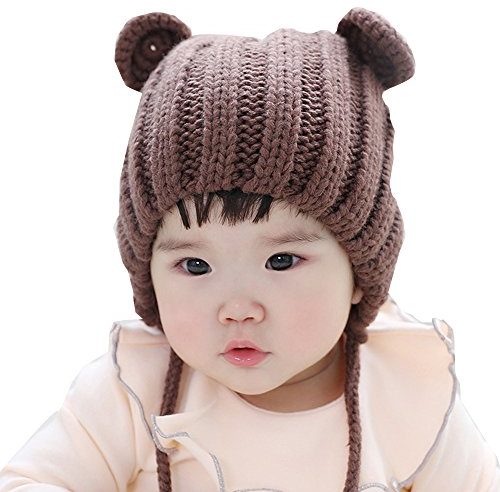 Cheerlife Baby Mütze Bär Tiermütze Jungen Mädchen Wintermütze Winter Ohrenschutz Strickmütze (Kaffee)