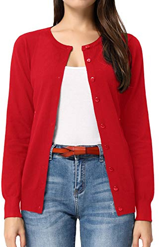 GRACE KARIN Women's Cardigans Red Cardigan Open Front Casual Knit Classic Sweaters Cardigan(L,Red)