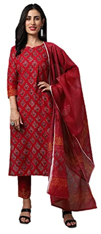 Conjunto de kurta de fiesta india para mujer con camisetas dupatta kurti con pantalones, granate y anaranjado, XXL