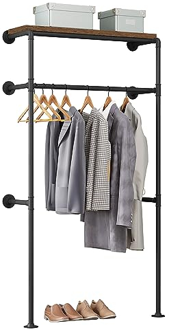 WOLTU Perchero Industrial de Pared, Vestidor Armario Abierto con Estante, Estilo Industrial, Apto para Dormitorio y Tienda de Ropa