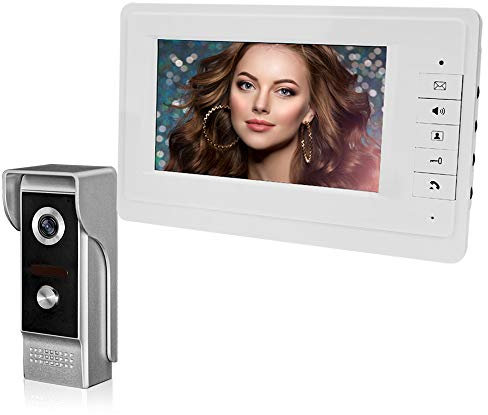 QttyElok Wired Video Intercom System for Home 7'' TFT Color Screen Doorbell Door Phone White Indoor Monitor + 700TVL IR Night Vision Outdoor Camera Metal Waterproof Support 100 Meters Unlock