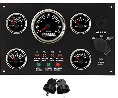 Aramox Marine Instrumentpanel, Båt Instrumentpanel Varvräknare Bränslenivå Vattentemperatur Oljetrycksmätare Voltmeter 5 Dash Gauge Set