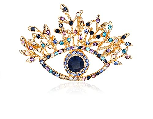 Spilla a forma di occhio di malocchio, placcata in oro, con zirconia cubica e strass, per bouquet da sposa, per donne e ragazze, abbigliamento, borse, cappelli, cravatte, Natale, Metallo, Zirconia