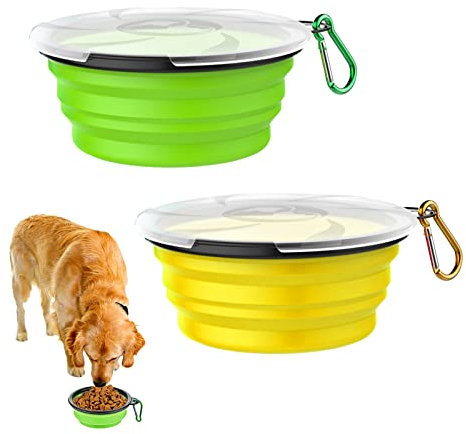 Gamelles Voyage pour Chien Et Chat Bols,350ml Gamelles Pliables Chien Silicone,Bol pour Chien Portable,Pliable Bol pour Chie,Chien Bol Portable à Eau,avec Mousqueton Et Couvercle,2 Pièces,Kiuiom