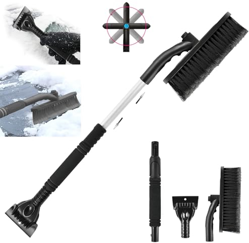 Gxlaihly Raschietto per Ghiaccio e Spazzola da Neve 3 in 1,Spazzola da Neve per Auto,Raschietto Ghiaccio Auto,per Auto Spazzola Neve Staccabile Scopa Rimozione Neve (Nero)