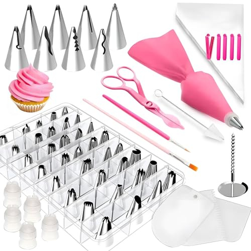 Set di beccucci per decorare torte, con sac à poche e beccucci per decorare torte con 48 punte numerate per decorare biscotti e cupcake (set da 83 pezzi)