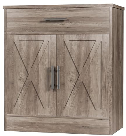 Shintenchi Farmhouse Storage Cabinets with Doors and Shelves,Kitchen Barn Door Storage Cabinet with Drawers,Coffee Bar Cabinet Buffest Sideboard for Dining Room,Living Room,Bathroom,Entryway,Ash Grey