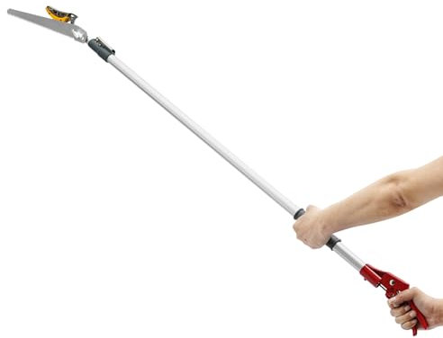 Telescopic Tree Pruner, Long Reach Shear, Lightweight Aluminum Pole Saw with Extendable Handle, Detachable Saw Blade, for Pruning and Sawing Branches, 120-220cm