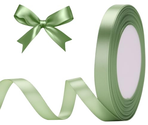 G2PLUS Ruban Satin Vert Sauge 10mm x 22m - Pour Décoration Mariage & Emballage de Cadeaux