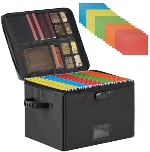 Scatola portadocumenti ignifuga, con serratura, pieghevole, con cerniere e inserti, portatile, per casa e ufficio, rosa (con cartelle sospese)