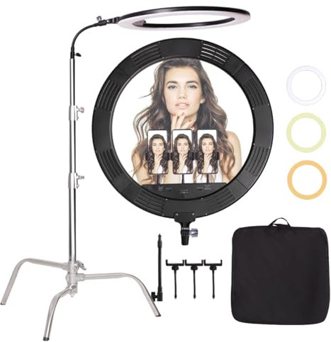GSKAIWEN Luce ad Anello Grande Bicolore LED 25 pollici 75W Dimmerabile 3000K-6600K con 180cm Acciaio Inox Pesante Fotografia Stativo, Tubo Morbido, Trucco, Selfie, YouTube, Tatuaggio, Ciglia
