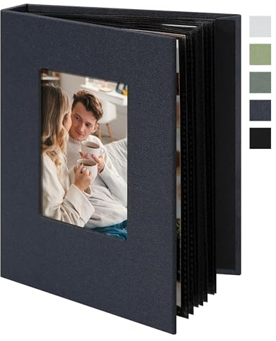 Fotoalbum klein Einsteckalbum 10x15 – 24 Taschen Mini Fotoalbum mit Fenster – Fotobuch zum Selbstgestalten für Hochzeit, Baby & Reise – Graublau