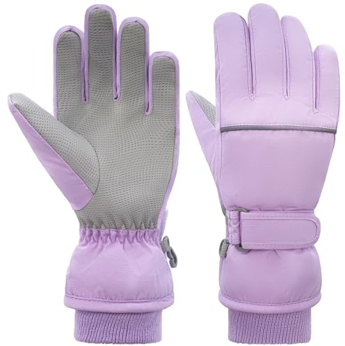 YUHAN PRETTY Kids Winter Ski Gloves Waterproof Children Girls Boys Fleece Thermal Snowboard Snow Gloves Mittens for Cold Weather(9-11Years)