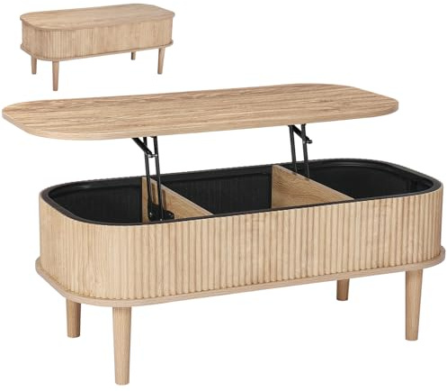 VEVOR Lift Top Couchtisch 100 cm, rustikaler Kaffeetisch mit verstecktem Staufach, ovaler Hubtischplatte für Wohnzimmer Büro Zuhause, Wohnzimmertisch Sofatisch Naturholz Mittelalterlicher Stil