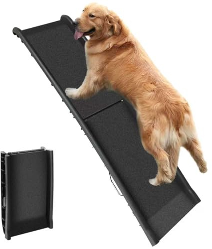 156cm Folding Pet Ramp for Dogs, Pet Ramp Anti Slip Dog Ramps Lightweight & Portable Plastic Dog Car Ramps with Anti-Slip Textured Safety Surface for Car SUV Truck Bed Sofa,Indoor and Outdoor (Black)