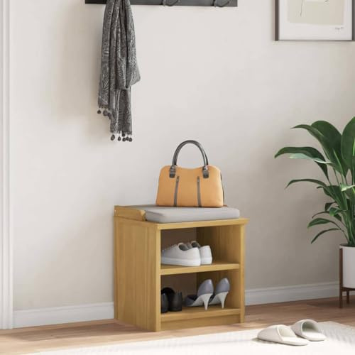 Plumbpyr Panca da corridoio in legno di pino massiccio, 45 x 40 x 50 cm, con 2 ripiani, panchina aperta in legno di noce, resistente, moderna per ingresso e spogliatoio
