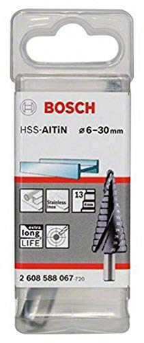 Bosch Professional Stufenbohrer HSS-AlTiN mit 3-Flächen-Schaft (Ø 6-30 mm, 13 Stufen)