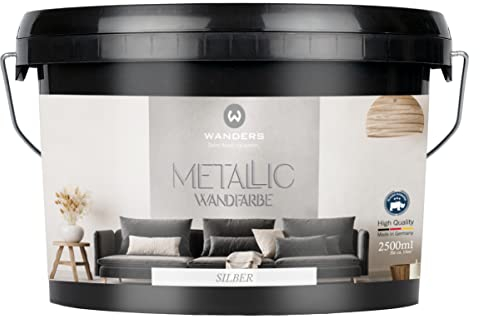 Wanders Metallic Wandfarbe Silber (2,5 Liter) moderne Metallic Effekt Wandfarbe in 9 exklusiven Farbtönen, Effektfarbe innen für Zuhause, Made in Germany