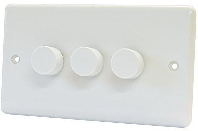 10A Light Dimmer Switch 3 Gang 2 Way - Push On Off 400W - Plastic White