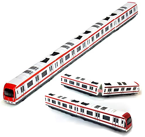 Zugmodell, 4-teiliges Wagenset Alloy City Rail U-Bahn-Zugmodell, 1/64-U-Bahn/Wagenmodell aus Aluminium, rot-weiß