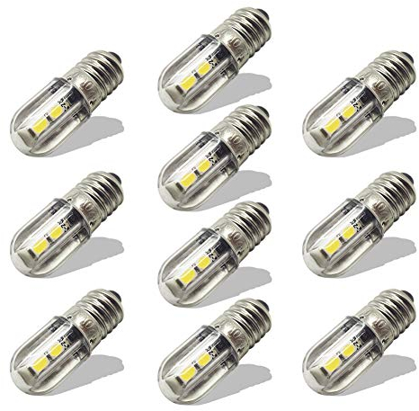 Ruiandsion E10 LED-Glühbirne 220V 230V AC Energiesparende LED-Anzeigelampe E10 Schraubsockel 3030 4SMD Chipsätze LED Upgrade Glühbirne, Weiß(10er Pack)
