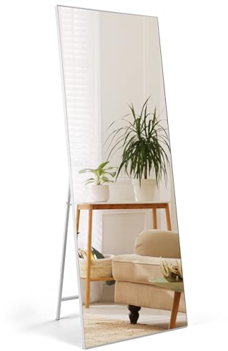 HORLIMER Standspiegel 165 x 60 cm, Großer Wandspiegel oder Stehspiegel Ganzkörperspiegel für Schlafzimmer, Wohnzimmer, Flur, HD Ankleidespiegel mit Weißer Rahmen