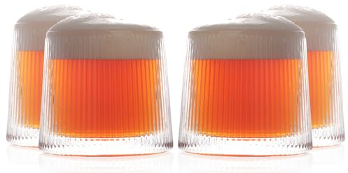 BothEarn Heavy Beer Tasting Glass Set of 4, Small Ribbed Stout Tumbler Pair, Durable Stemless Thick Drinking Cups with Gift Box, 6.5 oz