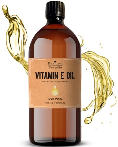 Essican Purelife Pure Vitamin E Oil for Skin, 1000ml Natural Vit E Oil for Skin, Hair & Face, Antioxidant Rich, Carrier Oils for Essential Oils Mixing, Supports Hair Growth, Nails & Cuticles
