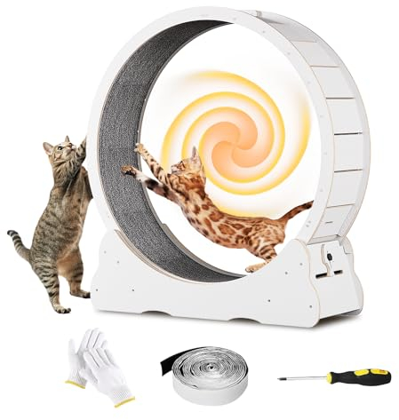 Homegroove Katzen-Trainingsrad, 33,5 Zoll Katzenräder für Indoor-Katzen, vielseitiges Katzen-Laufrad Laufband mit abnehmbarem Teppich für Gewichtsverlust und Gesundheit, Weiß(S)