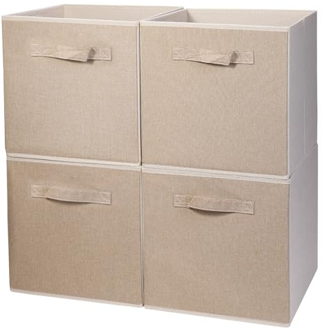JAKAGO Cubos de almacenamiento plegables, 4 unidades, cajas de almacenamiento de tela superior de 30 x 30 x 30 cm, organizador de cajones de tela para estantes de cubos y juguetes, ropa, revistas,