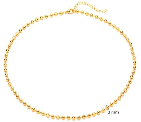 Only faith Collier boule doré argenté pour femme plaqué or 18 carats Chaîne boule acier inoxydable Chaîne militaire avec boules Unisexe, Collar fino 50 cm, Acier inoxydable, Sans objet