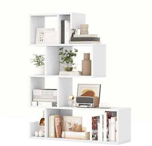 COSTWAY Bücherregal mit 4 Ebenen, Raumteiler Regal, Treppenregal, Standregal, freistehend, Stufenregal aus Holz, für Wohnzimmer, Schlafzimmer, Büro, 80 x 22 x 100 cm (Weiß)