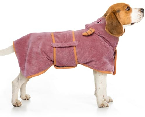 DENTRUN Hunde Bademantel Grosse Hunde mit Hut Weicher und Stark Wasserabsorbierend Hundebademantel Dog Bathrobe Labrador Schwimmen Strand (Rosa,L)