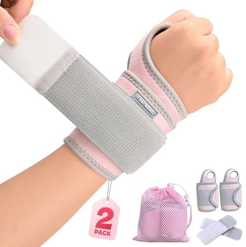 FvaPemm Carpal Tunnel Wrist Brace for Right Left Hand 2 Pack, Wrist Support Wraps for Women Men, Adjustable Wrist Brace for Tendonitis, Arthritis, Weightlifting, Sports, Day Night Support, Pink