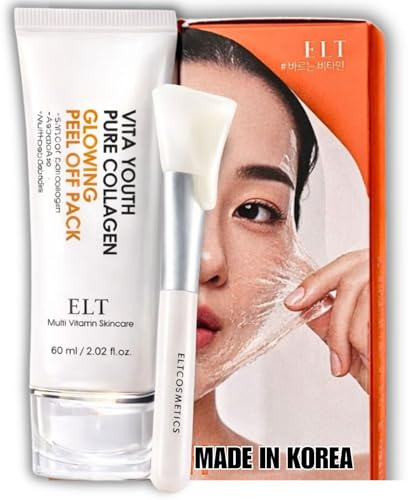 ELT Collagen Peel Off Face Mask Pack - Korean Wrapping Face Peel Mask - Hydrating & Firming Facial Mask with 5 Types of Collagen, 8 Peptides, Silicone Brush Included (60 ml / 2.02 fl.oz)