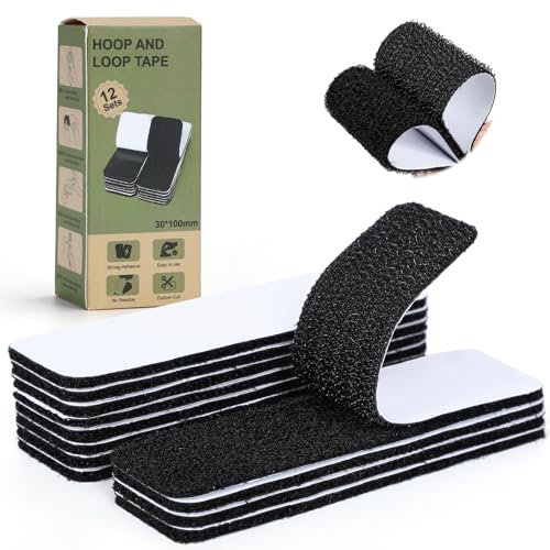 VynyQoo 12 Pièces Scratch Autocollant Double Face, Durable et Amovible, Bandes de Scratch Autocollantes, pour la Décoration de la Maison, Du Bureau, de la Cuisine et de la Voiture (3 * 10cm)