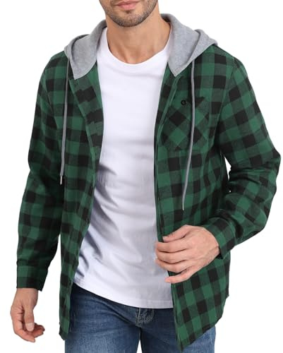 CTU Mens Sweatshirt Hoodies Lightweight Checked Jacket Button Down Long Sleeve Shirt With Pocket Green XL