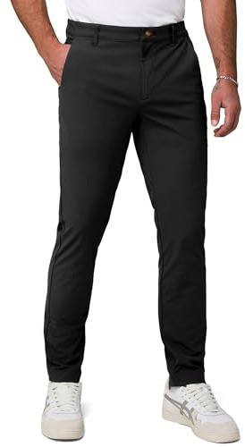 Elegancity Mens Classic-Fit Chino Trousers Stretch Smart Cotton Trousers for Men Casual Water-Repellent Stain-Resistant Formal Business Office Pants, Black M