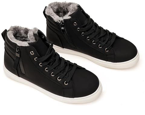 GLAMORA Calde scarpe invernali da donna foderate in pelliccia sintetica - Stivaletti da neve alla caviglia con lacci, sneakers alte antiscivolo per camminare, lavorare, arrampicarsi, ecc.-Black-35