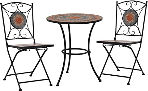 Mokuyary 3-TLG. Bistro-set mosaik, keramik, orange/grå, trädgårdsmöbler, bistro-set, sittgrupp med stolar och bord, balkongmöbler, utomhus, möbelset för terrass, trädgård, balkong
