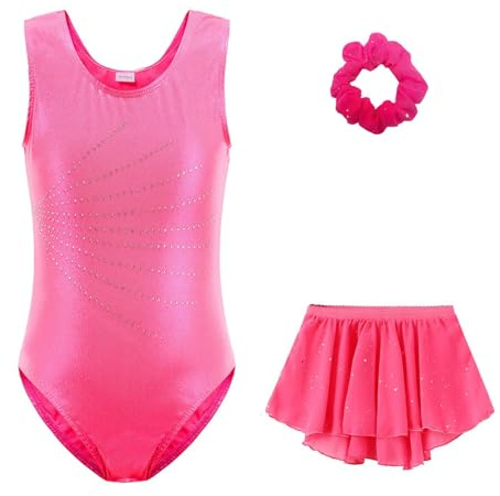 Maillot de danza y gimnasia de manga larga para niña, con estampado de brillantes brillantes, compuesto de leotardo, pantalones y diadema, disfraz de escenario