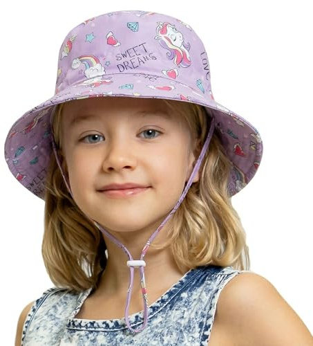 Zidoley Cappello da sole per bambini, protezione UV 50, cappello da pescatore leggero con tesa larga, sottogola regolabile e fodera interna in rete, cappello estivo per ragazze e ragazzi (54 cm